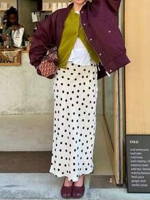 SOLTRB 女士休闲优雅波尔卡圆点印花休闲褶皱荷叶边/荷叶边下摆半身裙，海滩度假 - 白色 - 查看 4