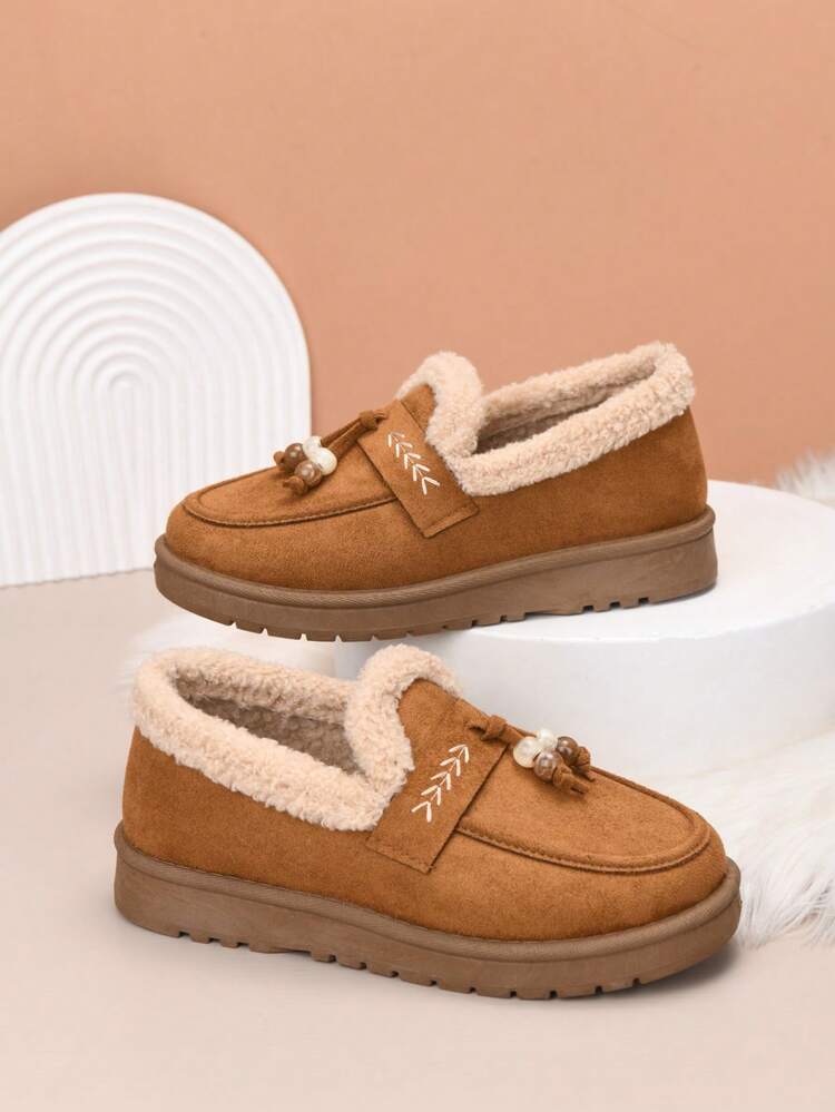 ソリッドカラー ソフトソール ファー裏地 暖かい スリッポン 防寒 滑り止め快適なファーブーツ、冬の新作 - キャメル - 見る 12