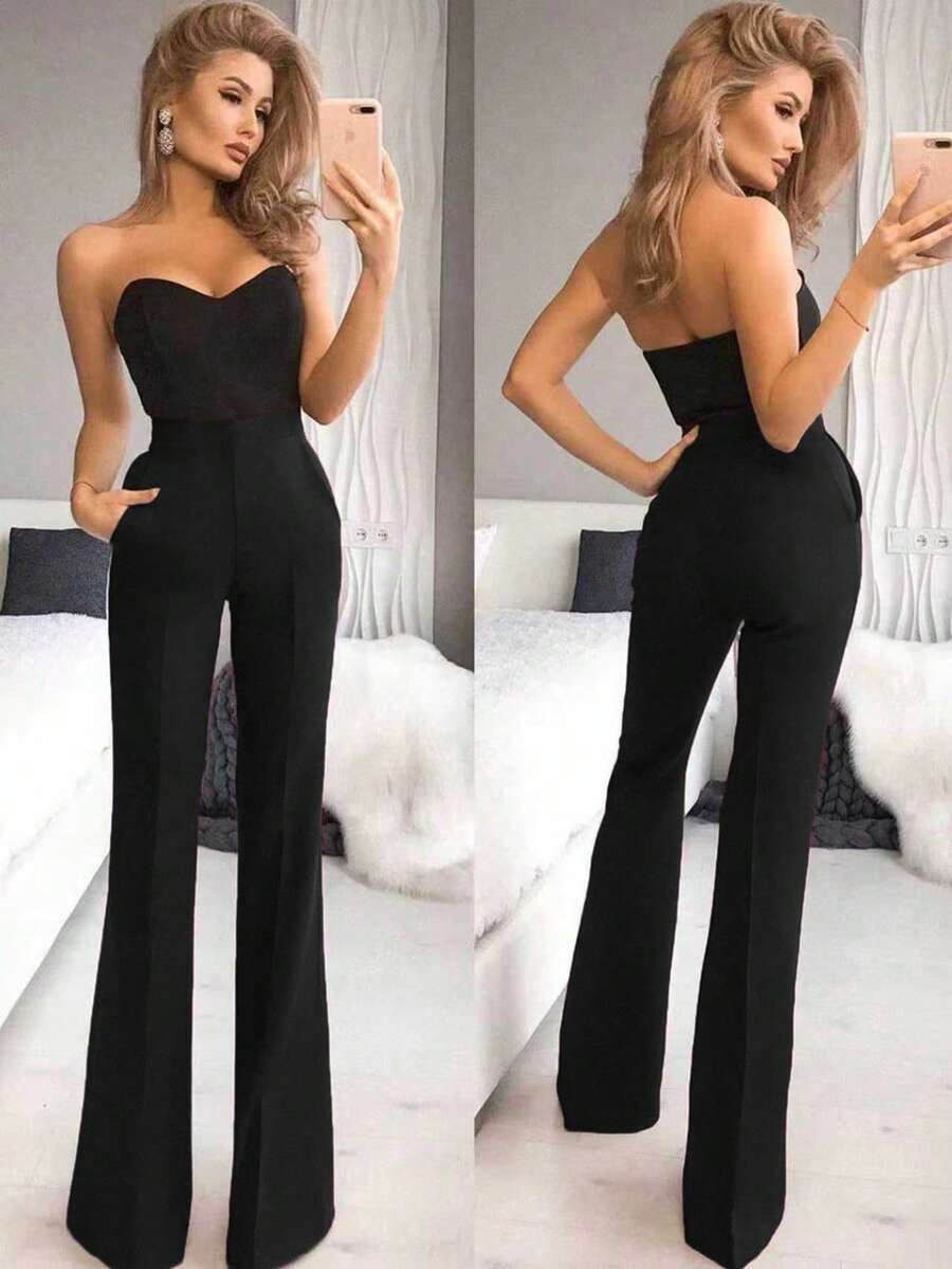 优雅高腰酒红色喇叭裤，通勤百搭 - 黑色 - 查看 1