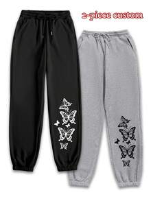 Customizable 2 Pieces Sweatpants For Women For Fall And Winter, Add Your Photos (Graphics, Selfies, Photos Of Friends, Family Photos, Logos, Etc.), Design Your Own Personalized Printed Drawstring Sweatpants, Anniversary Gift, Valentine's Day Gift, Custom Gift