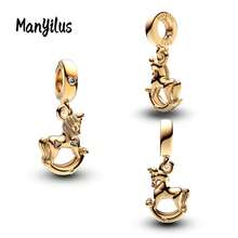 Manyilus 1 Stück 925 Sterling Silber Charm Schmuck - Funkelndes goldenes Pferd Anhänger, süßer Affe-Banane Perle, rosa emaillierte Katzen Perle, MOM Herz Diamant Perle, braune Pilz Perle, leuchtende Glühwürmchen-Pflanze Perle, Kleeblatt Würfel Smaragd Perle, Retro Rosenblatt Anhänger, Mond Katze Charms | Passend für Armbänder, Armreifen, Halsketten | Unisex perfektes Geschenk für Familie & Freunde - Geburtstage, Muttertag, Valentinstag, Abschluss, Freundschaftstag.