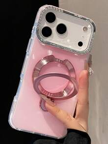 Étui de téléphone à support magnétique avec strass colorés en gelée, compatible avec 17 Air 16 15 14 13 Pro Max Plus. Couverture arrière simple, anti-traces de doigts, antichoc et anti-chute. - Rose bonbon - Voir 2