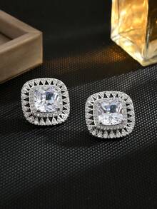 1 Pair Copper Plated Cubic Zirconia Stud Earrings, Luxurious, Multi-Color Options, Suitable For Party, Banquet, Daily Wear, Great Gift