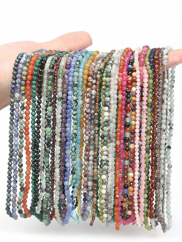 1 Strand Approax 3mm Round Faceted Natural Stone Nice Cutting Gemstone Bead Crystal Agate For DIY Jewelry Making Bracelet Necklace