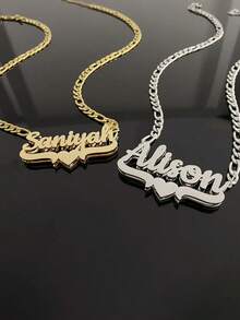 Personalized Double-Layer Pendant Nameplate Necklace 18K Gold-Plated Nameplate Necklace, Custom Name Necklace, Gold Silver Name Necklace, Dual Nameplates, Personalized Necklace, Personalized Jewelry For Her, His Christmas Gift,New Year Glamour - Style 4 - View 5