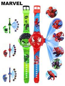 Marvel New Flip Cover Design Projection Luminous Cartoon Hero Teenage Electronic Watch, Spider-Man Watch Teenage Gift, Unisex Cartoon Print Watch