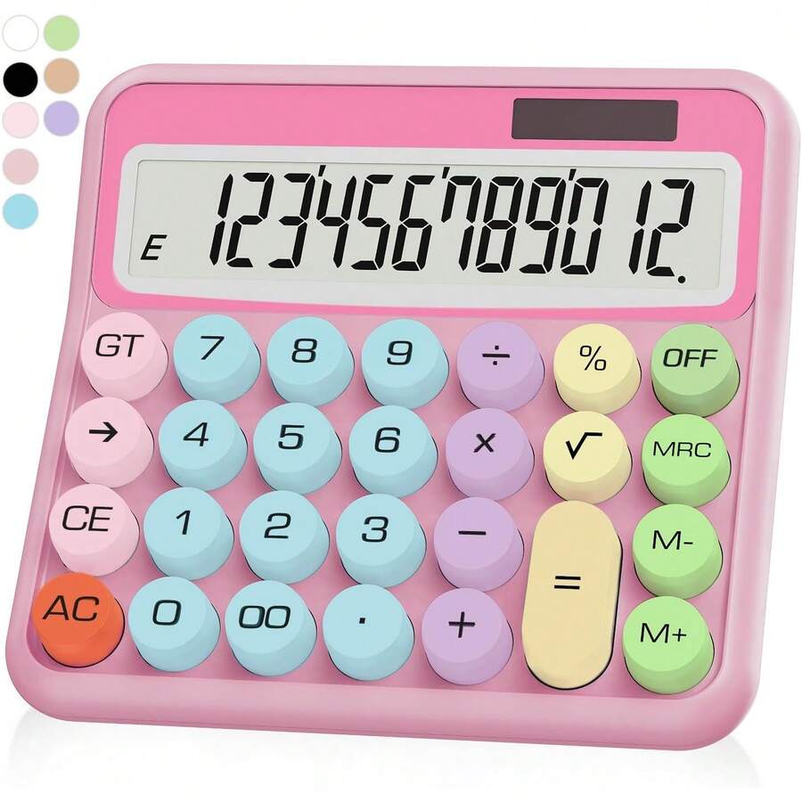 Pink Calculator, Standard Calculator 12 Digit With Large LCD Display And Big Buttons,Pink Office Accessories Women Desk, Cute Office,School, Home, Business(Colorful Pink)