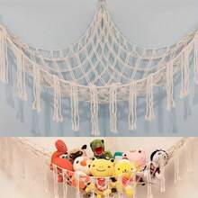 1pc Large Boho Stuffed Animals Net, Toy Hammock, Mesh Hammock Plush Toy Hanging Storage With Tassel Hooks,Stuff Animal Storage Corner Hanging Net Holder, For Bedroom Decorations, Festival Decor ,Room Decor, Home Decor Bedroom Decor, Dress Pants Shoes Jeans Boots Skirt