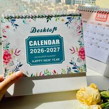 1 件 2026 年花卉日历，带月度计划的台历计划器，桌面装饰，涵盖 2026 年 1 月至 2027 年 7 月，倒计时日历，计划区，适合返校、办公室、家庭等
