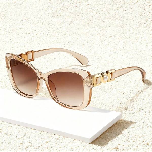 1 Pair Faux Pearl Acrylic Cat Eye Fashion Glasses