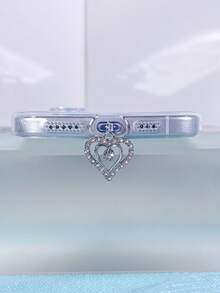 1pc Novetly Metal Rhinestone Double Layer Heart Shaped Pendant Decor Dust Plug Compatible With IPhone Charging Port Type-C Charging Port Data Port Plug, Anti-Dust Plug Compatible With Mi Oppo Vivo Samsang IPhone5-16 Earphone For Party Decoration