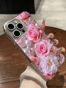Pink Roses And Pearls Magnetic Attraction Phone Case Suitable For Compatible With Iphone 17,16, 15, 14, 13, 12, 11, PRO MAX, XS MAX, XS, X, PLUS ,17Air,Fresh And Sweet Style - Clear - View 4