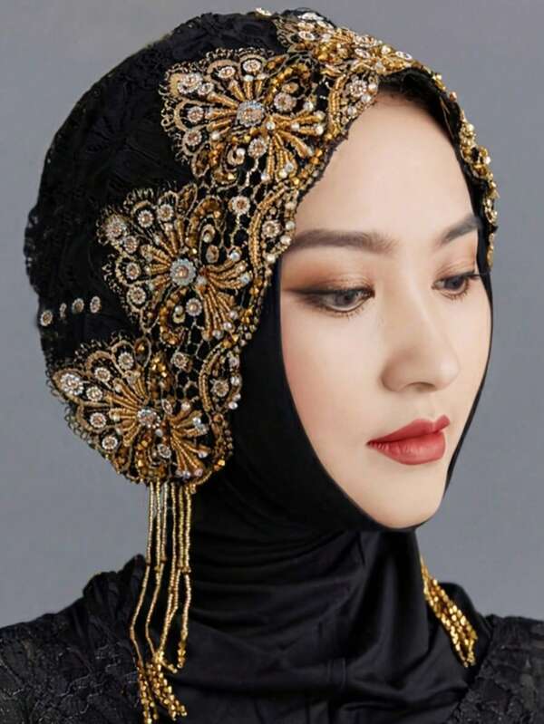 Ramadan, Eid Mubarak, Ramadan Mubarak Women's Fashion Elegant Middle Eastern Muslim Beaded Embellished Rhinestone Cap, Stylish Women's Hat