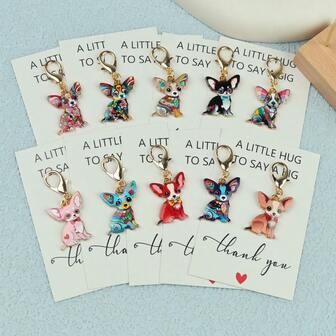 10个可爱卡通狗狗钥匙扣，时尚合金材质，附赠感谢信，动物主题钥匙扣，包装装饰，送给爱狗人士的完美礼物，适合节日、生日、派对等各种场合，男女皆宜，新颖别致，可作汽车装饰钥匙扣、包包挂饰钥匙扣，可爱钥匙扣套装，圣诞节包包挂饰，汽车配件，送给老师、朋友、姐妹的礼物创意