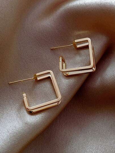 1 Pair White K-Plated Double-Layer Square Stud Earrings, Multi-Color Options