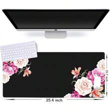 Alfombrilla de ratón extendida para juegos iLeadon, base de goma antideslizante y resistente al agua, protector de escritorio para teclado y ratón, 35.5 x 15.75 pulgadas, 3mm de grosor, XX-Large, compañero para trabajo y juegos (Noche estrellada) - Flor de peonía - Ver 1