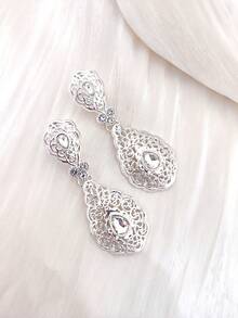 1 par de pendientes de estilo vintage de Oriente Medio con colgante de gota de agua hueco, metal incrustado con rhinestones, adecuado para uso diario, bodas, fiestas, festivales, regalo