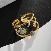 Hypoallergenic Retro Golden Sun Moon Star Turquoise Open Bangle, Bohemian Cosmic Style For Daily Wear / Valentine's Day Gift For Girlfriend, Claim My Daily Gift, Local Warehouse, - 金的 - 查看 7