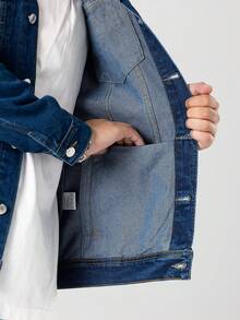 男士长袖加厚牛仔夹克，春秋季休闲外套 - 藍色 - 查看 5