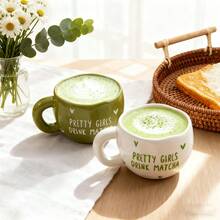 1/4个 285毫升/9.5盎司 心形抹茶陶瓷咖啡杯，不对称手工陶瓷抹茶杯，适用于咖啡、牛奶、果汁、拿铁、卡布奇诺，是送给朋友和爱人的完美礼物 - 彩色 - 查看 11