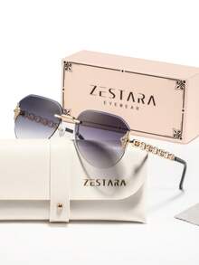 1 Pair Women's Metal Aviator Rimless Round Mirrored Fashion Glasses, Sophisticated Minimalist Design, Comfortable & Fashionable, Suitable For Early Autumn Outings, Picnics, Camping, Comes With Elegant Packaging