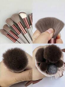 13Pcs Makeup Brush Set Soft Fluffy Professional Cosmetic Foundation Powder Eyeshadow Blending Make Up Brush Beauty Tool With Bag Makeup Sponge Beauty Gift For Makeup Beginner Brown Random Color,Makeup Tools With Soft Fiber For Easy To Carrying
