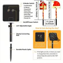 Luces de Navidad solares 5 en 1 (Casa roja/Gorro de Papá Noel) - 8 modos de iluminación Luces decorativas de Navidad/Interruptor de botón, Luces de plástico duradero, Adecuado para exteriores, jardín, centro comercial, caravana, camping, boda, césped, fiesta en el patio trasero, decoración del jardín, decoración navideña