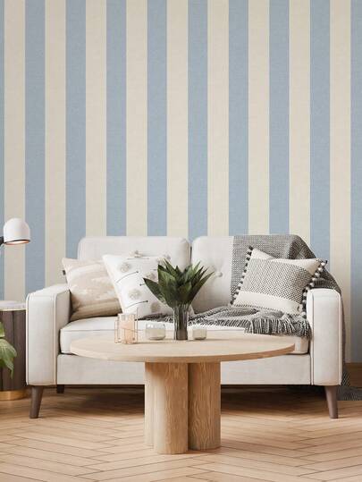 1 Roll 15.75in X 78.74in/118.11in/196.85in SupSticker Modern Minimalist Blue & White Striped Pattern Peel And Stick Wallpaper, PVC Material, Suitable For Laundry Room, Entryway, Dining Sideboard, Cabinet Surface Decoration, Applicable To Laundry Room, Dining Room, Corridor, Furniture Surface Decoration