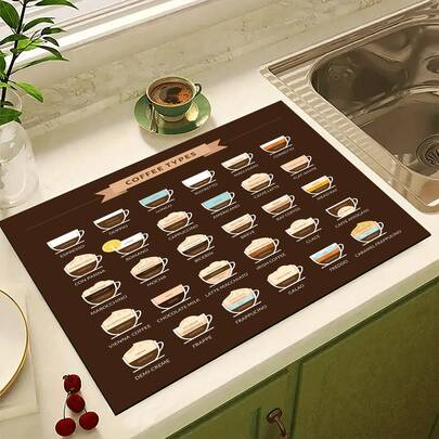 1 件咖啡吧台垫，适用于咖啡机和浓缩咖啡机，吸水防滑橡胶垫，装饰性强且易于清洁，厨房台面水槽碗碟干燥垫，圣诞派对用品，家庭晚餐