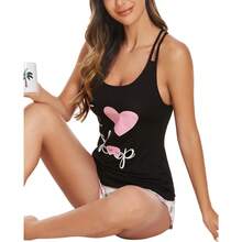 Women's Cami Pajama Set Sleeveless Racerback Tank Top Soft Sleepwear For 2025 - 白色印花 - 查看 3