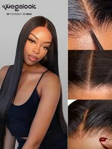 MEGALOOK 6x5 Inch Lace Front Wig, No Glue, Natural Black Straight Hair, Lace Closure Wig, Pre-Plucked Hairline, Transparent Lace Real Hair Wig - SNatural - View 3
