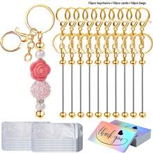 15/30/60 Stücke Perlenbare Schlüsselanhänger Stangen, wiederverschließbare Beutel und Dankeskarten Set beinhaltet 5/10/20 Perlen Schlüsselanhänger, 5/10/20 Verpackungsbeutel, 5/10/20 Dankeskarten für DIY Anhänger Handwerkskunst Schmuck