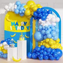 108pcs Blue & Yellow Balloon Arch Kit, DIY Cartoon Theme Blue, Light Blue, Yellow, White Latex Party Balloons For Cartoon Theme Birthday, Anniversary, Graduation, Baby Shower Party Decor - Multicolor - View 1