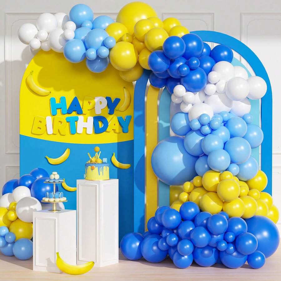 108pcs Blue & Yellow Balloon Arch Kit, DIY Cartoon Theme Blue, Light Blue, Yellow, White Latex Party Balloons For Cartoon Theme Birthday, Anniversary, Graduation, Baby Shower Party Decor - Multicolor - View 1