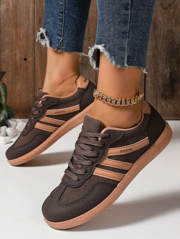 2025 Spring/Autumn New Casual Sports Shoes, Flat Round Toe Student Running Shoes, Lace-Up Shoes For Women