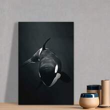 1pc Framed Orca (Killer Whale) Painting - Modern Black And White Marine Wildlife Canvas Poster, Minimalist Ocean Decor For Living Room, Bedroom, Office - Easy To Hang Framed Needed, Ocean Theme Decor, Bedroom Artwork, Bold Contrast Art, Striking Imagery - Black - View 2