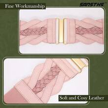 Vintage Stretchy Wide Elastic Belt With Gold Buckle For Women - 粉色 - 查看 5