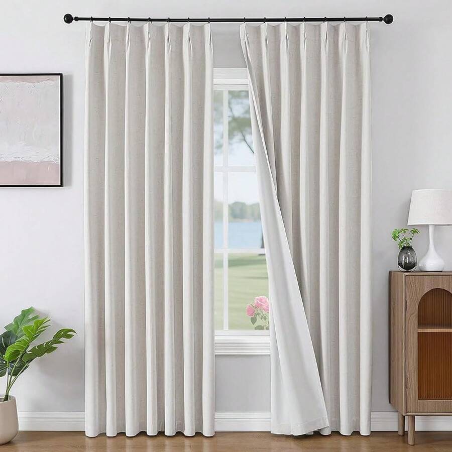 Sheer Curtains 84 Inches Long, White Curtains Living Room 2 Panels Set, Linen Curtains Window Privacy With Filtering (W52 X L84 Inch, Linen), Home Decor - 象牙色|捏褶 - 查看 1