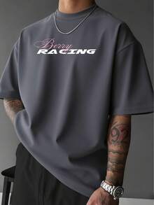 Men's Fashionable Versatile Racing Culture Graphic Print Short Sleeve T-Shirt - Dark Grey - View 3