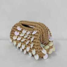 Nuova piccola borsa clutch con paillettes e uncinetto, con brillantini, borsa da sera fatta a mano, borsa per il trucco da viaggio