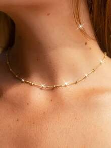 1pc Fashionable Minimalist Stainless Steel Ball Chain Necklace, Suitable For Daily Wear, Holidays, Birthday Gifts