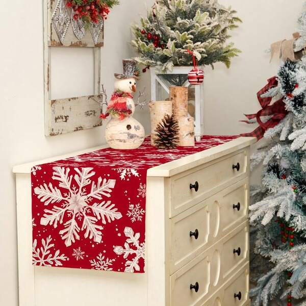 Christmas Snowflake Red Tablecloth, Holiday Indoor Outdoor Dining Table Decor