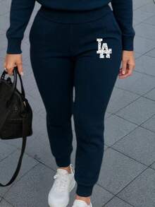 Conjunto de pants  Sudadera y pantalón  Felpa suave  Cuello redondo Estilo cómodo  Conjunto deportivo - Azul Marino - Ver 3