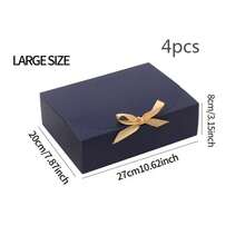 4pcs Navy Blue Covered Gift Boxes, Blue Kraft Paper Gift Boxes With Satin Ribbon, Suitable For Bridesmaids, Proposal, Weddings, Packaging, Gifts, Birthdays, Cupcake Boxes, Valentine's Day Gift Boxes