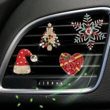 1pc Rhinestone Christmas Car Air Vent Fragrance Clip, Elegant Decoration For Elderly, Car Air Freshener, Perfect Gift