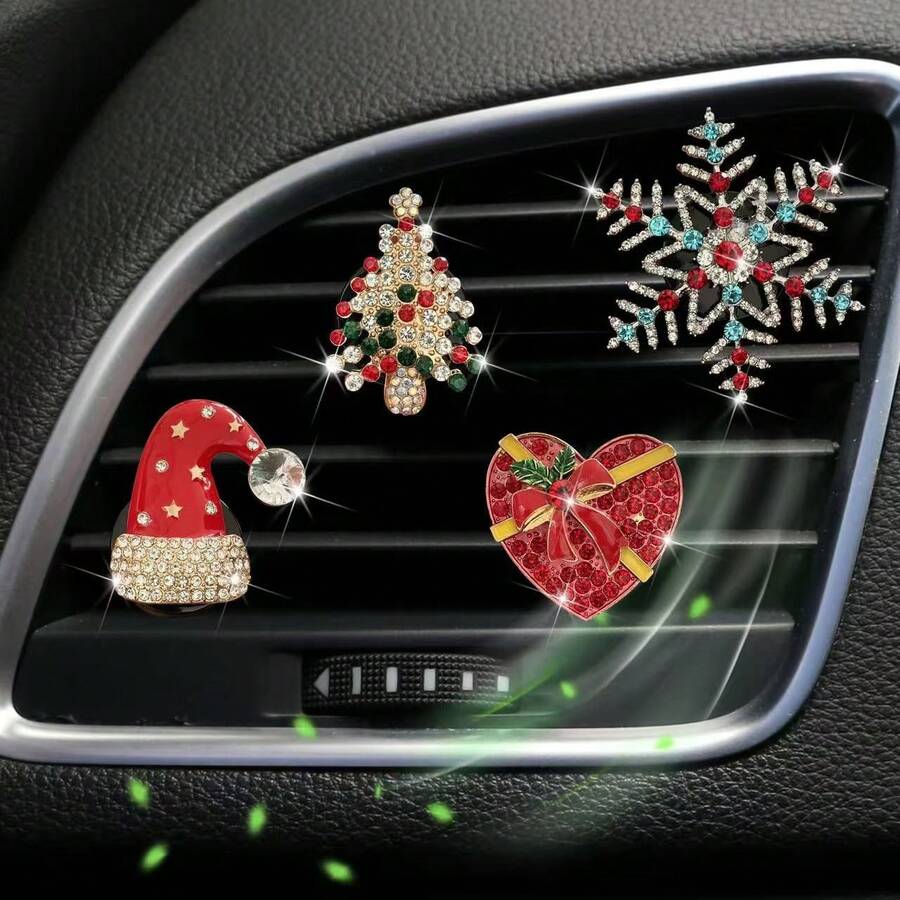 1pc Rhinestone Christmas Car Air Vent Fragrance Clip, Elegant Decoration For Elderly, Car Air Freshener, Perfect Gift