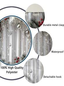 1/4 Pcs Christmas Shower Curtain Set With Holiday Red, Green And White Design - Includes Waterproof Shower Curtain With 12 Hooks, Non-Slip Bath Mat, U-Shaped Toilet Lid Cover And Rug - Perfect For Holiday Bathroom Decor, Multiple Sizes Available