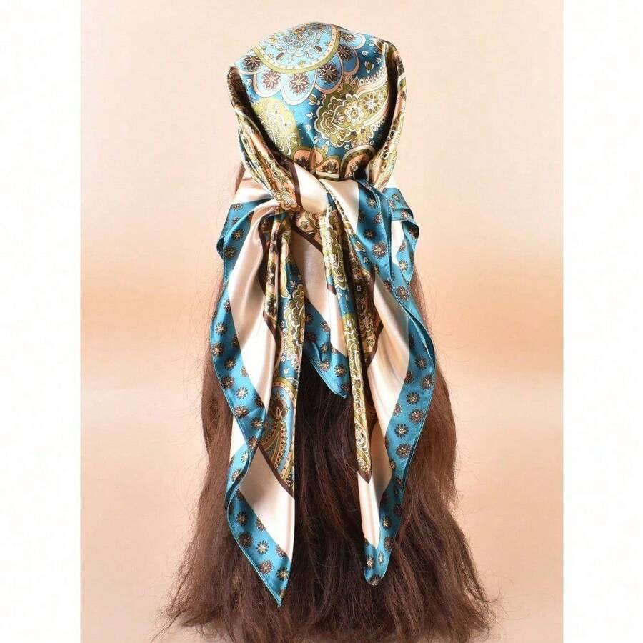 1pc Paisley Pattern Bandana Women Head Scarf Fashion Head Scarf Bandana,Hair Band,Head Band Ideal For Dressing Up Your Look - 孔雀石綠 - 查看 1