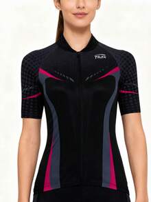 1 pieza Jersey de ciclismo para mujer, conjunto de ciclismo de montaña de manga corta de verano, ropa deportiva negra - Negro - Ver 6