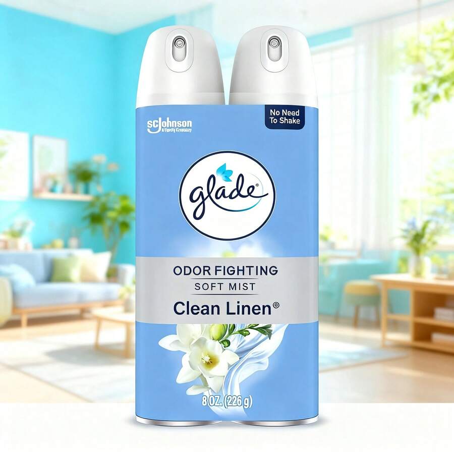 8 Oz(2 Count) Glade Air Freshener Room Spray  Scents: Clean Linen - Air Freshener, Ambientador Para Casa, Spray, Travel Essential, Travel, Travel Accessories, Bathroom, Air Freshener For House, Cleaning Supplies, Glade, Room Decor, Deodorizing, Long-Lasting Fragrance, Odor Removal, Air Purification, Air, Affordable Finds,Trendyy Staples,Budget-Friendly Style,On-The-Go Essentials,Everyday Cozy,Quick Ship Dealss,Viral Worthy Picks,Mix-And-Match Must-Haves,Home Vibe Upgrades,Gift-Ready Steals - Vải lanh sạch - Xem 1